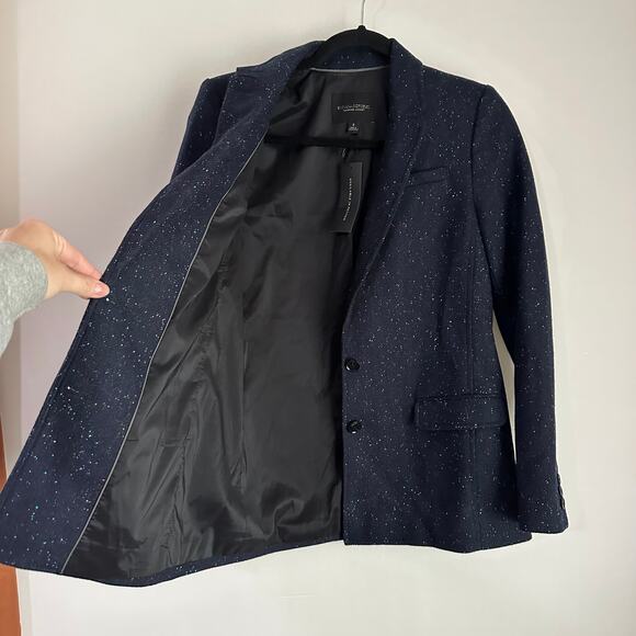 NEW Banana Republic Speckled Navy Single Breasted Hcking Collared Jacket Blazer - Picture 4 of 9